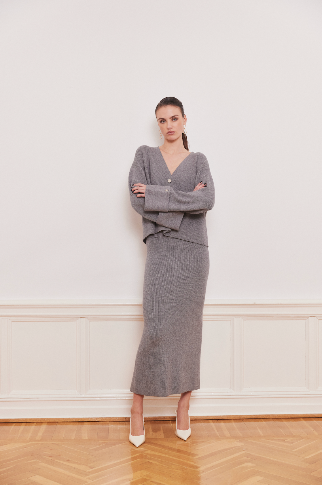 Atari Rib Cardigan Grey Melange Cardigans